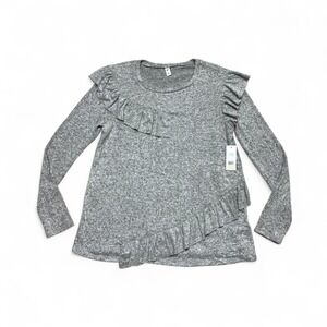 Nordstrom BP Shirt Women's S Gray Ruffle Front Long Sleeve Crewneck Pullover NWT
